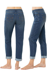 PajamaJeans Boyfriend Jeans - Vintage Wash - Side and Back Views image number 1