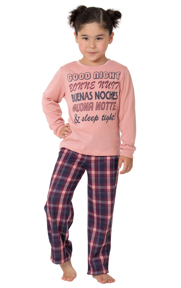Model wearing Plum Plaid PJ with Graphic Tee for Youth image number 0