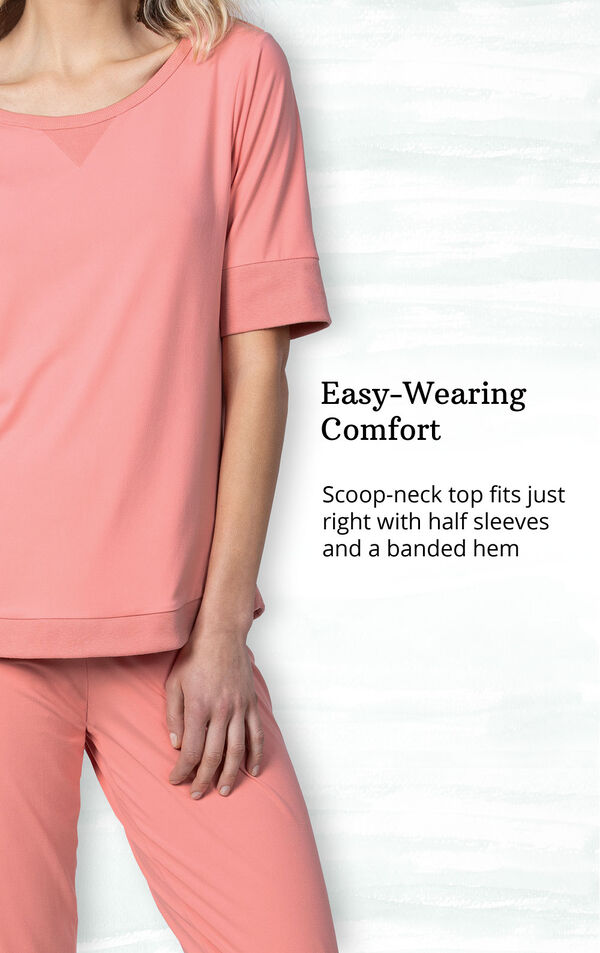 Whisper Knit Jogger PJs feature a scoop-neck top with half sleeves and a banded hem image number 2