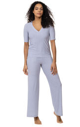 Model wearing Light Blue Stretch Knit Geo Print PJ for Women image number 1