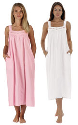 Models wearing Meghan Nightgown - Pink and Meghan Nightgown  - White image number 0