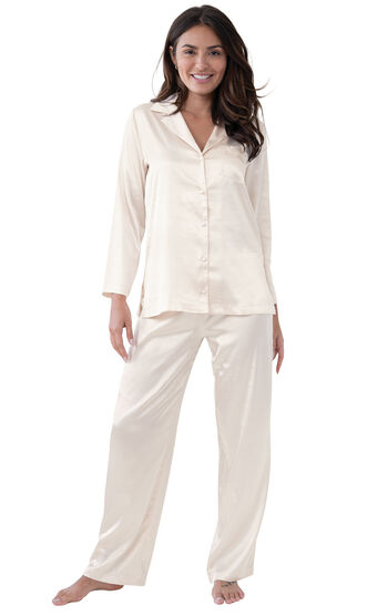 Smooth Seduction Satin Button-Front Pajamas - Champagne