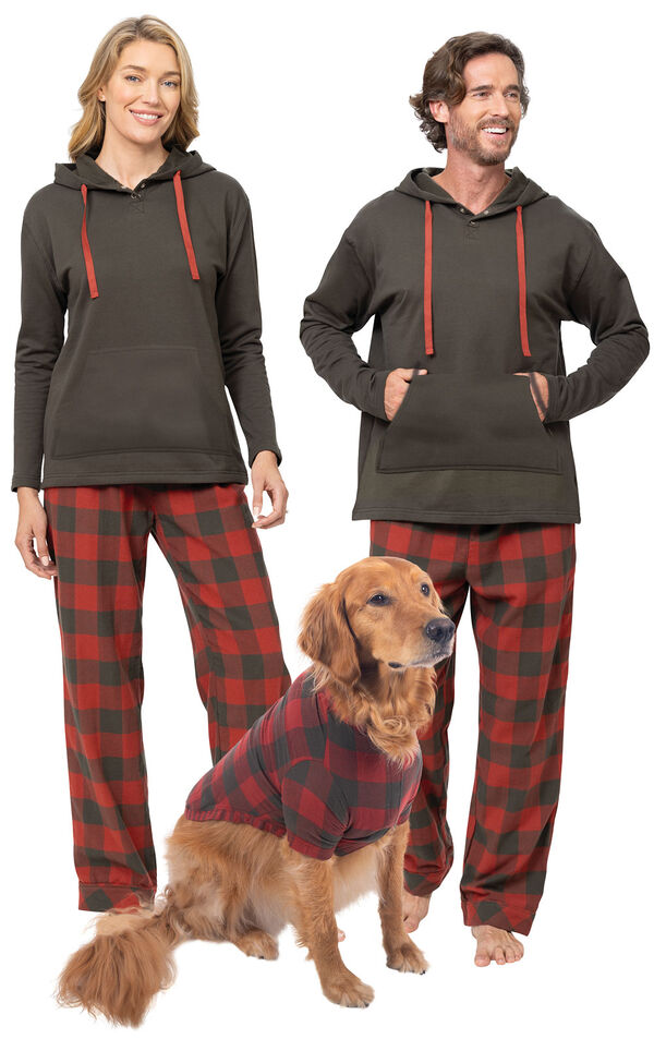 Buffalo Plaid Pet & Owner Set - Warm Gray & Red image number 0