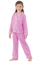 Model wearing Lavender and White Polka Dot Button-Front PJ for Youth image number 0