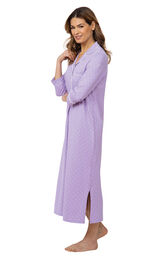 Model wearing Purple with White Polka Dot Gown for Women facing to the side image number 2