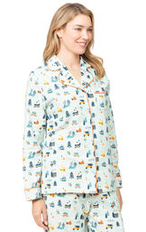 Snow Globe Button-Front Women's Pajamas - Blue image number 4