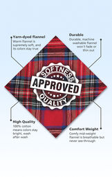 Red Stewart Plaid Fabric with the following copy: Warm brushed flannel is supremely soft. Machine washable flannel won't fade or thin. High-quality fabric means colors stay bright. Mid-weight fabric is breathable but never see through. image number 4
