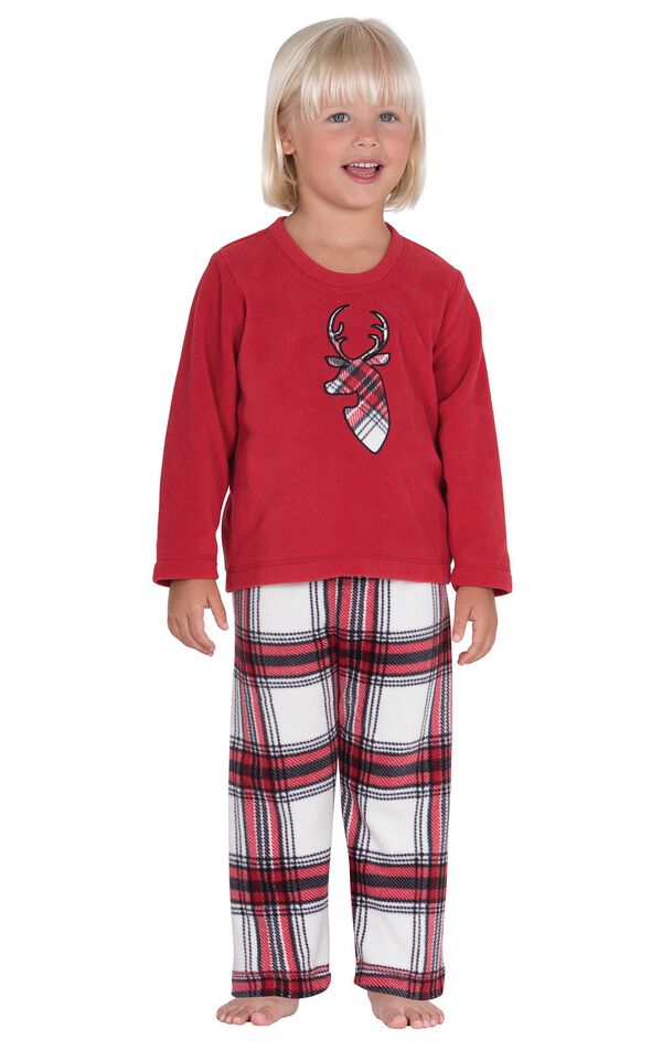 Model wearing Red and White Plaid Fleece PJ for Toddlers image number 0