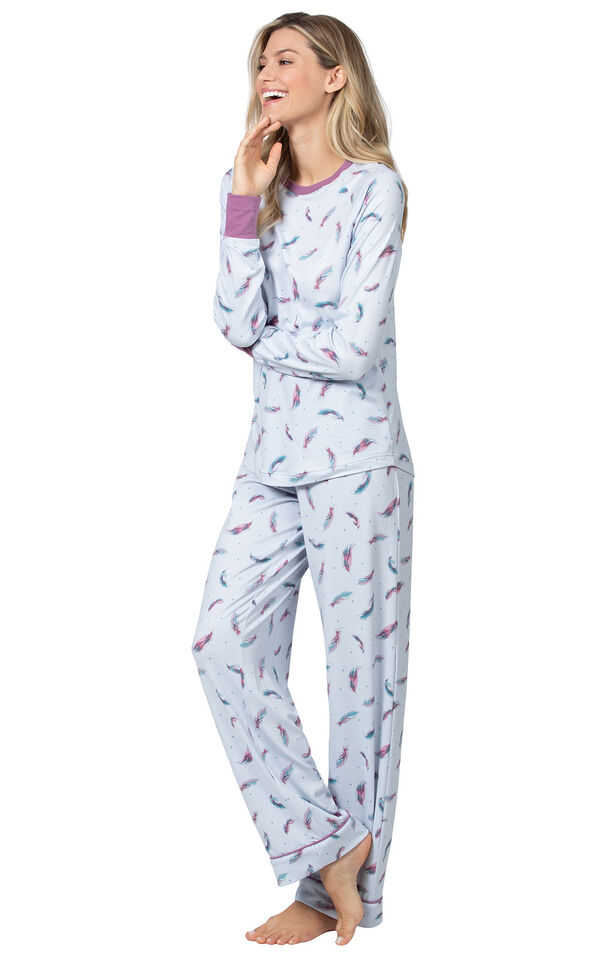 Model wearing Blue and Pink Feather PJ for Women image number 0