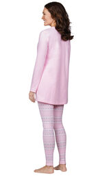Model wearing Long Sleeve and Legging Pajamas - Pink Fair Isle, facing away from the camera image number 1