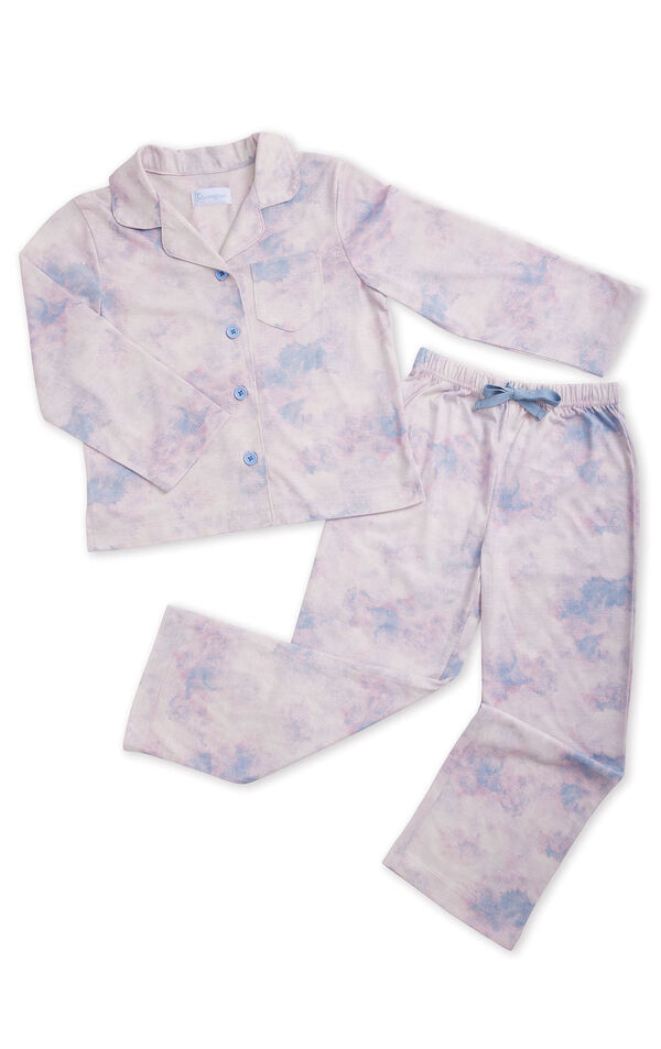 Classic Button-Front Unisex Kids Pajamas - Violet Tie Dye image number 2
