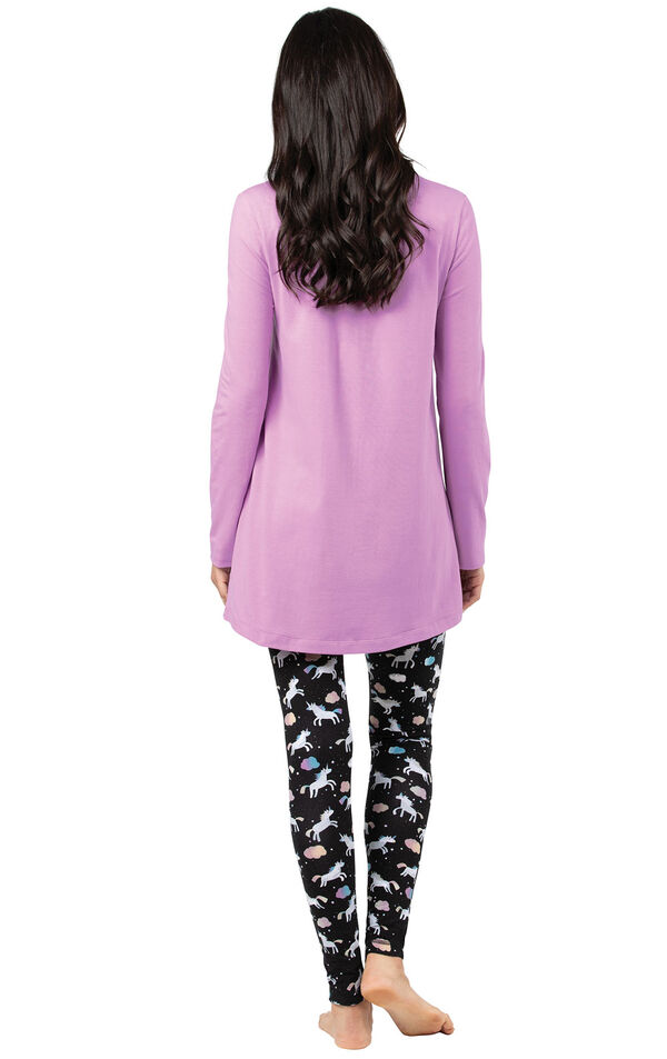 Model wearing Long Sleeve and Legging Pajamas - Unicorn, facing away from the camera image number 1