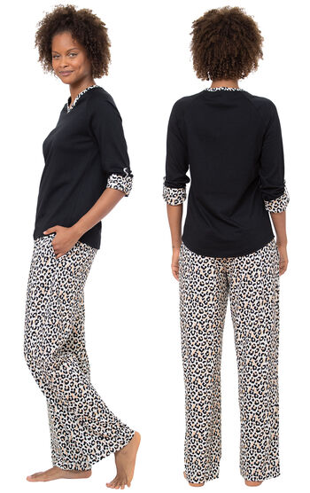 Luxurious Leopard Print Petite Pajamas - Black