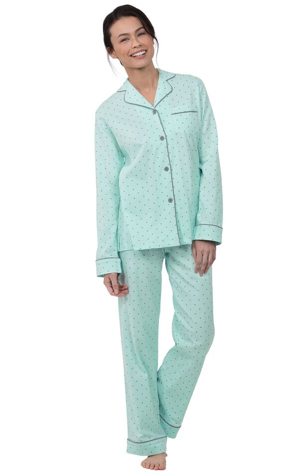 Model wearing Mint and Gray Polka Dot Button-Front PJ for Women image number 0
