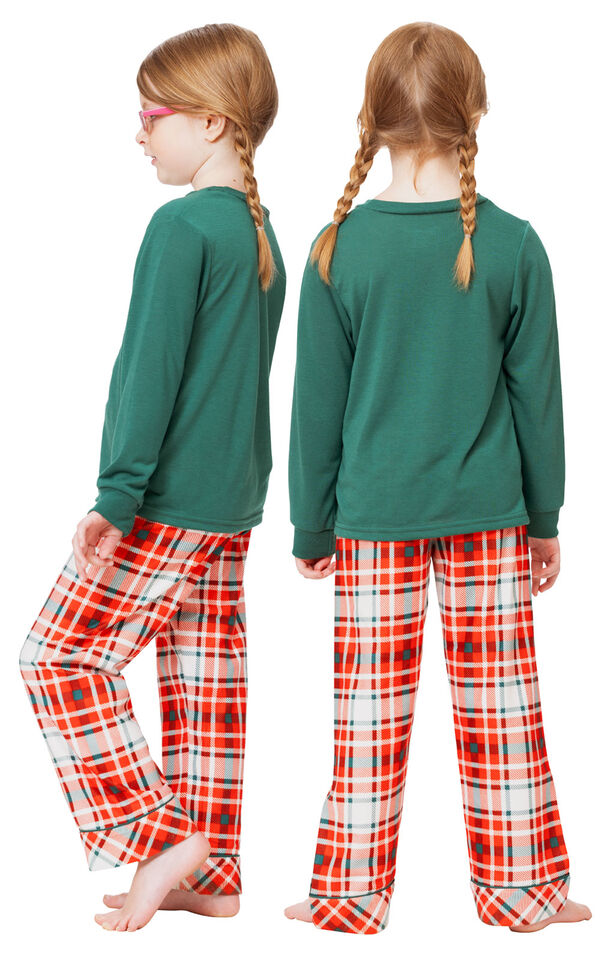 Modern Plaid Pullover Girls Pajamas - Evergreen image number 1