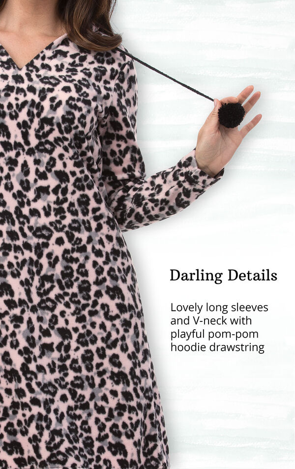Pink Black Leopard Print Sleepshirt - Hood for Women image number 3