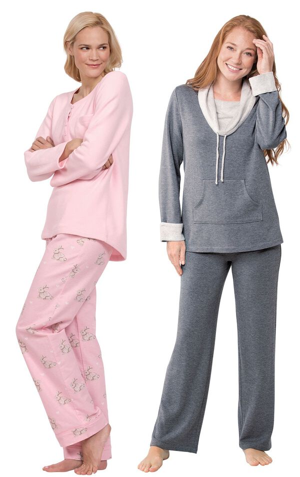 Models wearing Snuggle Bunny Pajamas and World's Softest Pajamas - Charcoal. image number 0