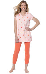 Model wearing Short Sleeve and Legging Pajamas - Coral image number 0