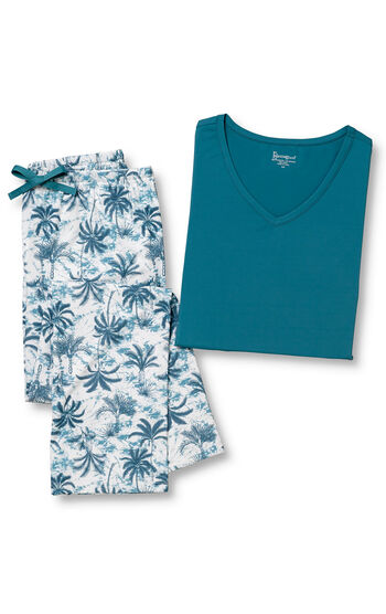 BreeZZZees Short Sleeve Shirt & Cooling Pant Set Powered By brrr&deg; - Palm Tree