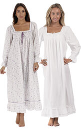 Models wearing Martha Nightgown - Lilac Rose and Martha Nightgown - White image number 0