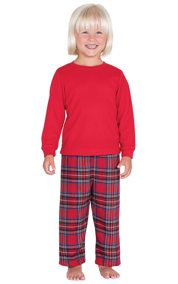 Model wearing Red Classic Plaid Thermal Top PJ for Toddlers image number 0