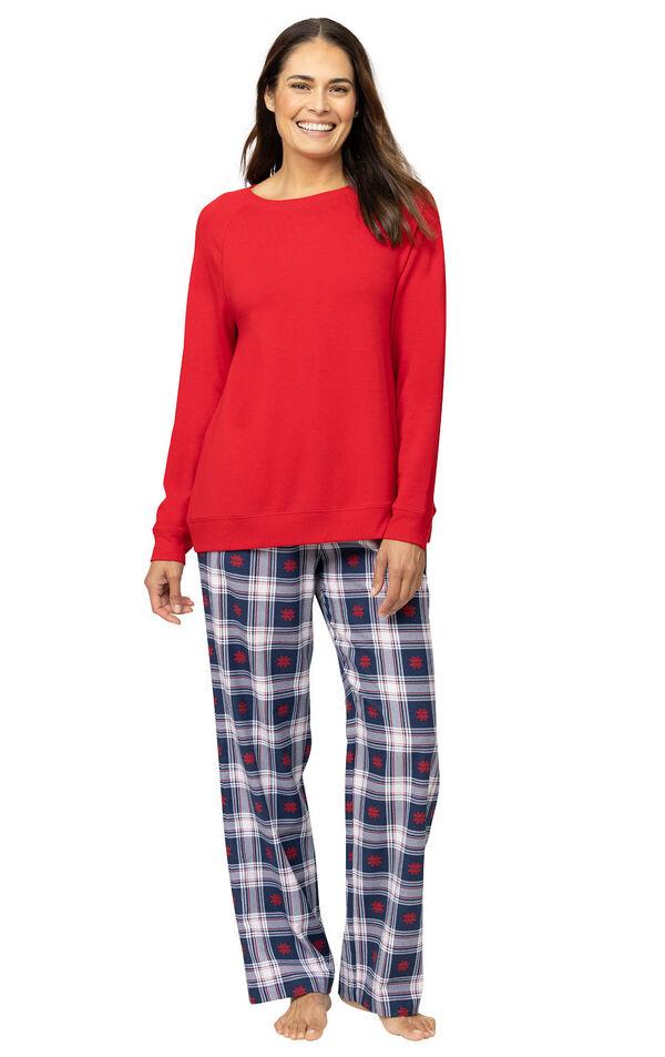 Snowfall Plaid Soft French Terry & Flannel PJs - Women's image number 0