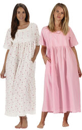 Models wearing Helena Nightgown - Pink and Helena Nightgown - Vintage Rose image number 0