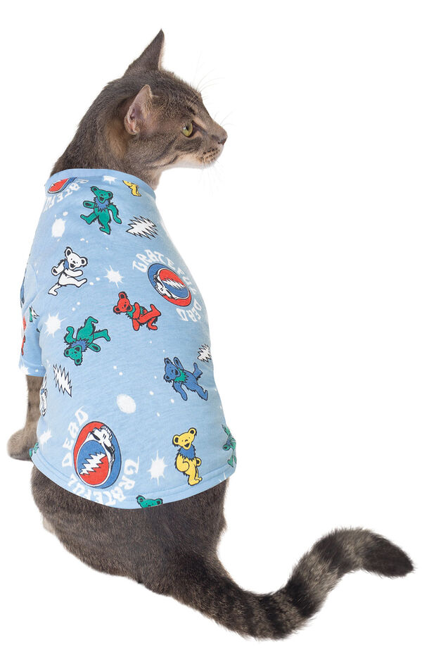 Cat wearing Grateful Dead Cat Pajamas, facing away from the camera image number 1