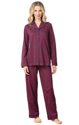 Model wearing Deep Red Print Button-Front PJ for Women image number 0