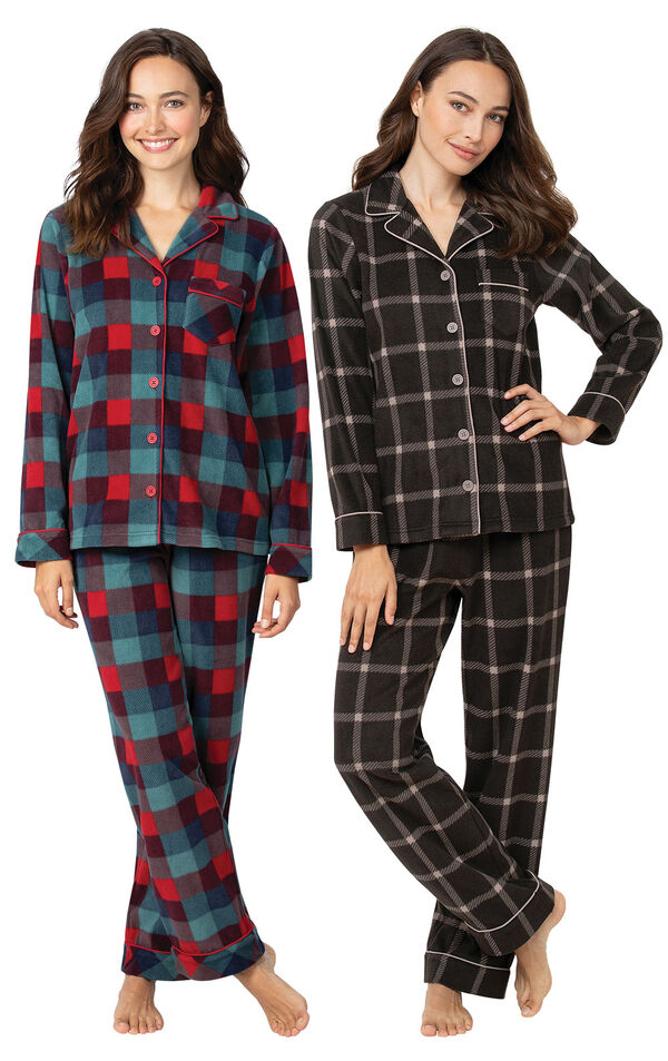 Charcoal Check and Yuletide Plaid Fleece Boyfriend PJs image number 0