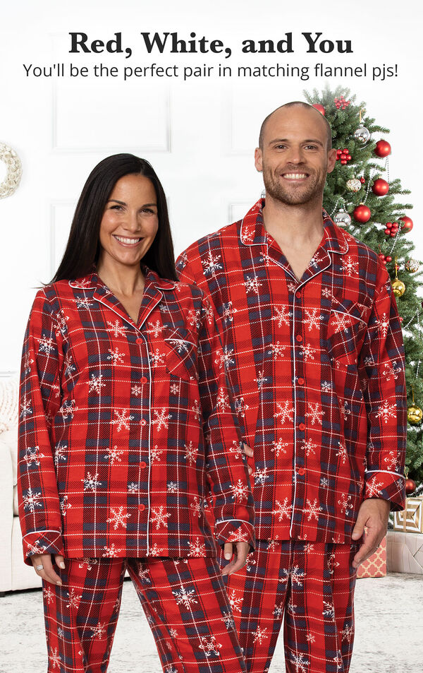 Americana Plaid Snowflake His & Hers Matching Pajamas image number 1