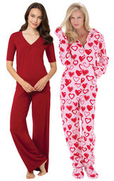 Red Naturally Nude PJs and Sweetheart Hoodie-Footie image number 0