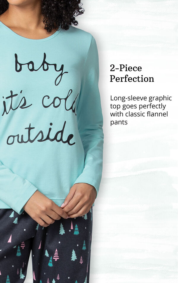 Long-sleeve graphic top goes perfectly with classic flannel pants image number 3