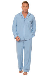Men's Solid Knit Button-Front Pajamas - Light Blue image number 0