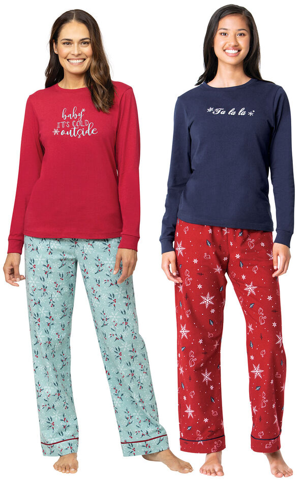 Green Holiberry Jersey Top Flannel PJs & Ruby Fair Isle PJs image number 0