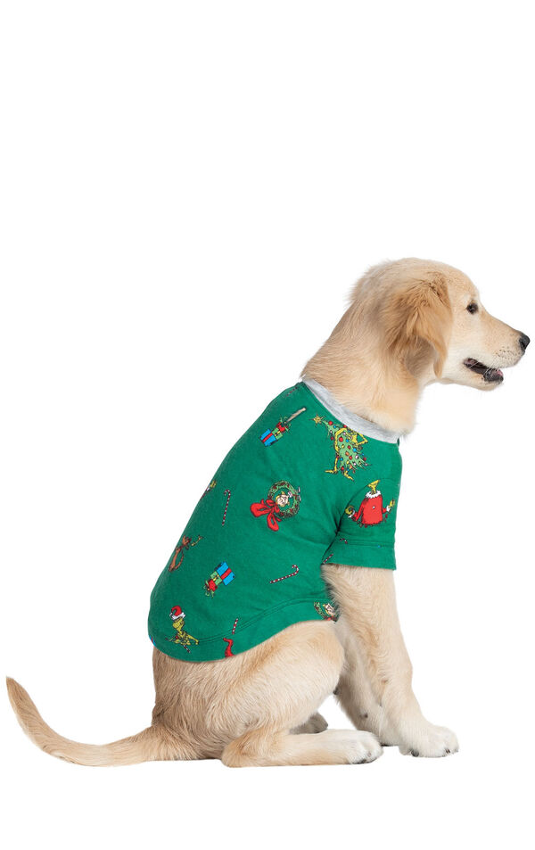 Model wearing Green and Gray Grinch PJ - Pet image number 0