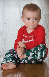 Infant sitting down wearing Red and Green The Night Before Christmas Infant Pajamas image number 1