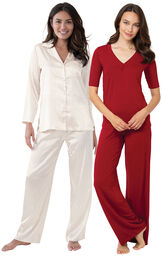 Smooth Seduction Satin Button-Front & Naturally Nude PJ Bundle - Champagne & Red image number 0