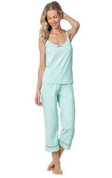 Model wearing Mint and Gray Polka Dot Cami PJ for Women image number 2