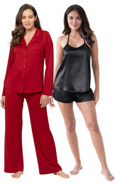 Naturally Nude Button-Front PJ & Smooth Seduction Satin Short Set  - Red & Black image number 0