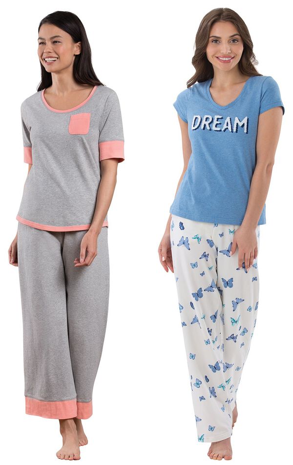 Models wearing Cozy Capri Pajama Set - Gray and Dream Pajamas. image number 0