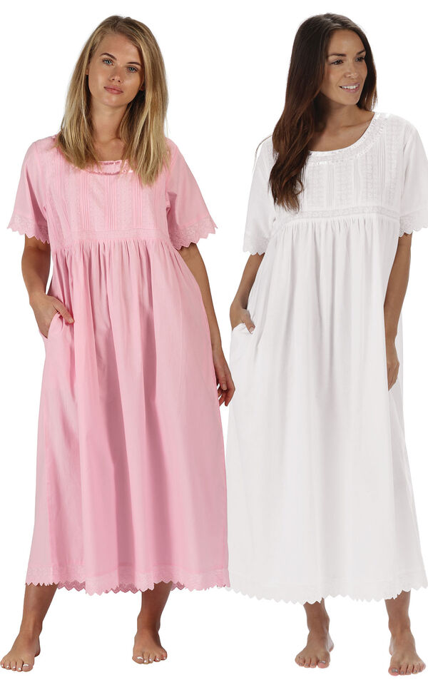 Models wearing Helena Nightgown - Pink and Helena Nightgown - White image number 0