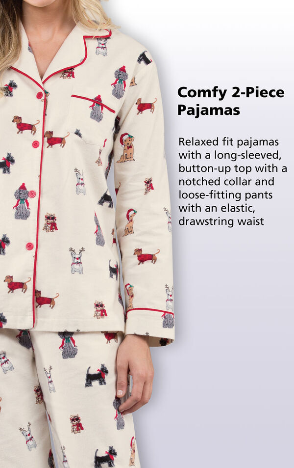 Comfy 2-Piece Pajamas - Relaxed fit pajamas with a long-sleeved, button-up top with a notched collar and loose-fitting pants with an elastic, drawstring waist image number 4