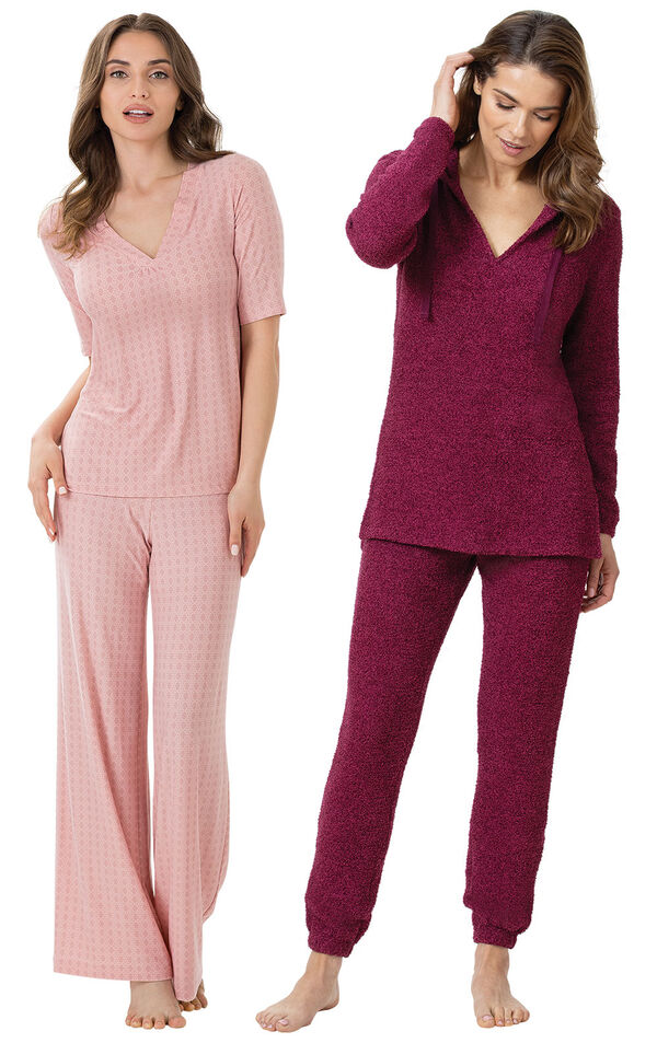 Deep Fuchsia Cozy Escape PJs and Pink Naturally Nude PJs image number 0