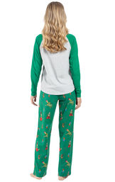 Model wearing Green and Gray Grinch PJ for Women, facing away from the camera image number 1