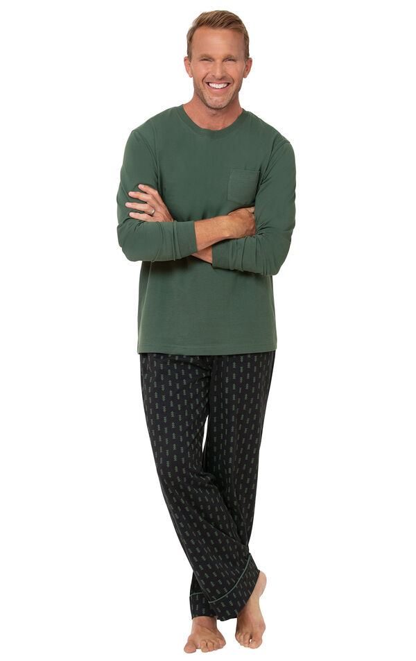 Jersey Long-Sleeve Men's Pajamas - Geometic Trees image number 0