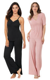 Black Naturally Nude Cami PJs and Pink Naturally Nude PJs image number 0
