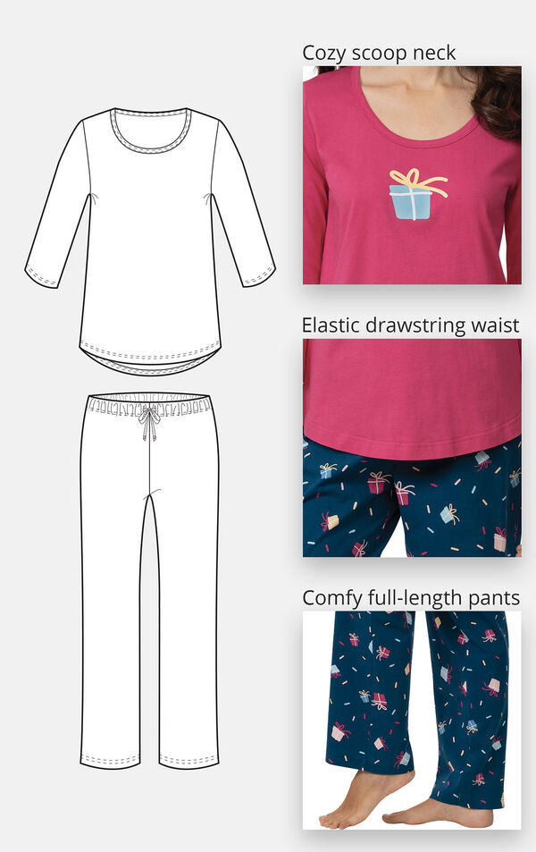 Let's Celebrate Pajamas feature a cozy scoop neck, elastic drawstring and comfy full-length pants image number 3
