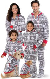 Models wearing Hoodie-Footie - Gray Fair Isle Fleece - Matching Family Pajamas image number 0