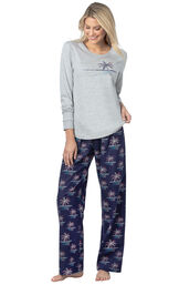 Model wearing Navy Blue Margaritaville PJ with Graphic Tee for Women image number 0